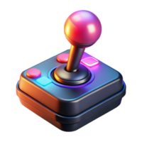 Retro Gaming Joystick Neon Lights, 3D Render, Classic Controller, Vintage Gamepad, Nostalgic Design, Digital Art, Gaming Accessory, 8 bit Aesthetic, Pixel Art Style, Arcade Game png