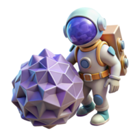 Astronaut with Geometric Space Rock 3D Render png