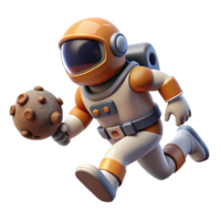 3D Render of Astronaut Running with Meteorite png