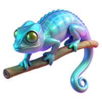 Vibrant Chameleon on Branch 3D Render of Iridescent Reptile png