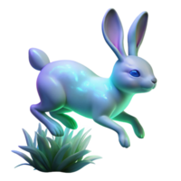 Luminous Rabbit Leaping Through Grass A 3D Render png