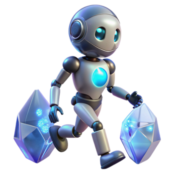 futuriste robot porter énergie cristaux une 3d rendre png