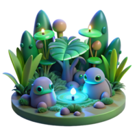 Enchanted Forest 3D Render of Fantasy Creatures and Glowing Flora png