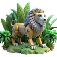 3D Render of a Robotic Lion in a Lush Jungle Setting png