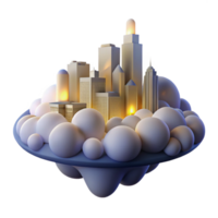 Cityscape on Clouds A 3D Render of an Urban Center Floating in the Sky png
