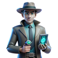 3D Animated Detective Investigating a Mysterious Case with High-Tech Gadgets png