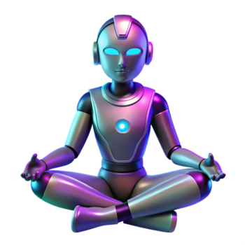 robot en loto posición un 3d hacer de un meditativo androide png
