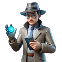 3D Render of Sleuth Investigating Mysterious Energy Orb png