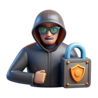 Cybersecurity Risk Hacker in Hoodie with Padlock, Digital Security Threat png