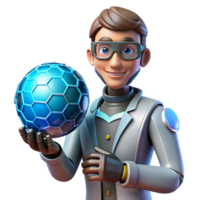 Futuristic Scientist Presenting Hexagonal Sphere Innovation and Technology png