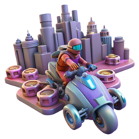Futuristic City Racer High Tech Vehicle, Urban Exploration, Thrilling Ride, Neon Lights, Sci Fi Adventure, Smooth Ride, Fast Paced Action, Detailed Design, Stylish Avatar, 3D Render png