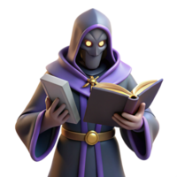 Mysterious Sorcerer Reading Ancient Texts 3D Render png