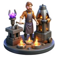 Artisan Craftsman Fantasy 3D Render of a Blacksmith Working with Magical Crystal png