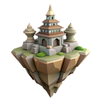 Floating Island Temple 3D Render of Asian Inspired Architecture png