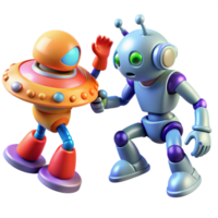 Friendly Robots A 3D Render of Two Playful Space Bots png