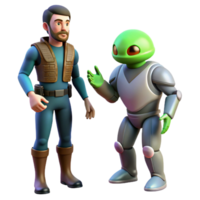 Humanoid and Alien Robot 3D Render Intergalactic Encounter png