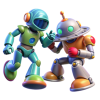 Friendly Robots A 3D Animation of Two Colorful Bots png