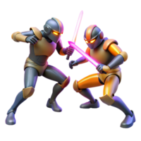 Dual Robot Combat Futuristic Armored Warriors with Lightsabers png
