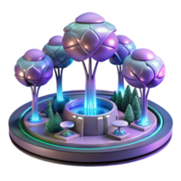 Futuristic Garden Illuminated Bio luminescent Trees and Circular Plaza png