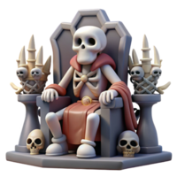 Skeleton King on Throne 3D Render of Grim Fantasy Figure png