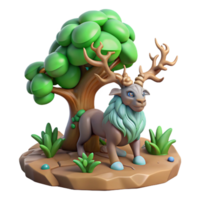 3D Render of a Mythical Deer like Creature near a Tree png