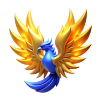 Golden Wings, Blue Bird A 3D Render of a Mythical Creature png