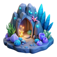 Enchanted Cave 3D Render of Fantasy Grotto with Glowing Flora and Fauna png