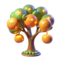 Glowing Fruit Tree 3D Render of a Cartoon Tree with Luminous Citrus png