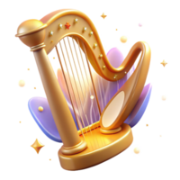 Golden Harp Celestial Stringed Instrument, 3D Render png