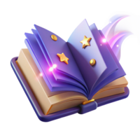 Magical Book 3D Render of Enchanting Open Book with Stars and Glowing Particles png