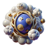 Celestial Orb 3D Render of Abstract Sphere with Clouds and Gold Accents png