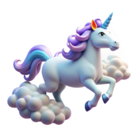 Pastel Unicorn Galloping on Clouds 3D Render png