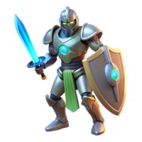 Glowing Knight Fantasy Game 3D Render of Armored Warrior with Shield and Sword png