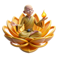 Enlightenment 3D Render of Monk in Lotus Flower with Flame png