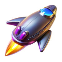 Futuristic Spaceship A 3D Render of a Retro Rocket Ship in Flight png