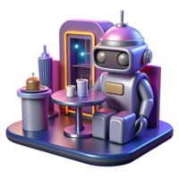 Robot in Cafe 3D Render of Futuristic Automaton Enjoying Drinks png