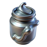 Metallic Jar 3D Render, Iridescent Substance, Glossy Texture, Abstract Background, Silver Swirl, Liquid Metal, Jar Illustration, Overflowing Jar, Shiny Surface, Smooth Cream, Realistic 3D Jar png