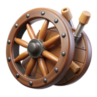 hölzern Rad 3d machen Jahrgang sprach Rad Design, Spiel Anlage, detailliert Textur, realistisch 3d Modell, hohe Auflösung Bild, braun hölzern Rad, Spiel ui Element png