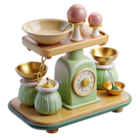 Charming 3D Render of Vintage Kitchen Scale with Bowls and Weights png