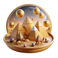 Golden Pyramids 3D Illustration Abstract Background of Desert Landscape with Geometric Shapes and Celestial Elements png