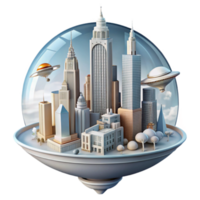 3D Render Cityscape in a Glass Dome on a Spinning Top Illustration png