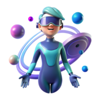 3D Render of a Futuristic Boy in Virtual Reality Exploring a Colorful Galaxy png