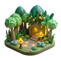 Enchanted 3D Forest Scene Illustration Mystical Grove with Illuminated Pathway png