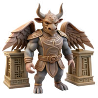 3D Render Minotaur with Wings and Ancient Pillars png
