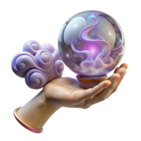Mystic Crystal Ball 3D Render Illustration Enchanting Purple Nebula Swirls in a Hand png