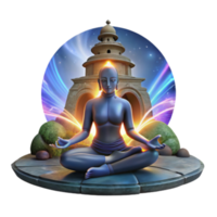 Serene 3D Illustration of a Meditator before Ancient Architecture png