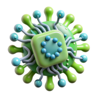 3D Render of a Stylized Virus Particle, Green and Blue Abstract Microbe Illustration png