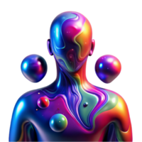 Abstract 3D Render of a Colorful Humanoid Figure with Liquid Paint Texture png
