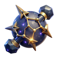 Cosmic Constellation Orb 3D Render Celestial Sphere with Golden Stars and Galactic Background png