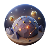 3D Render Abstract Background Illustration Networked Globe with Golden Spheres and Mountains png